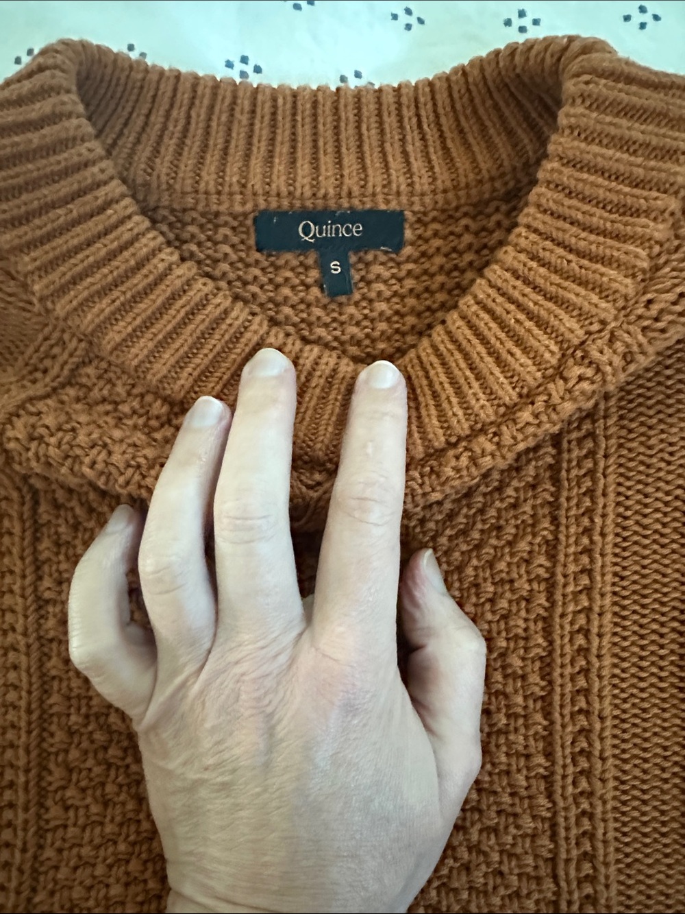 Quince Cable-Knit Crewneck Sweater in Rust Brown - Picture 2 of 4